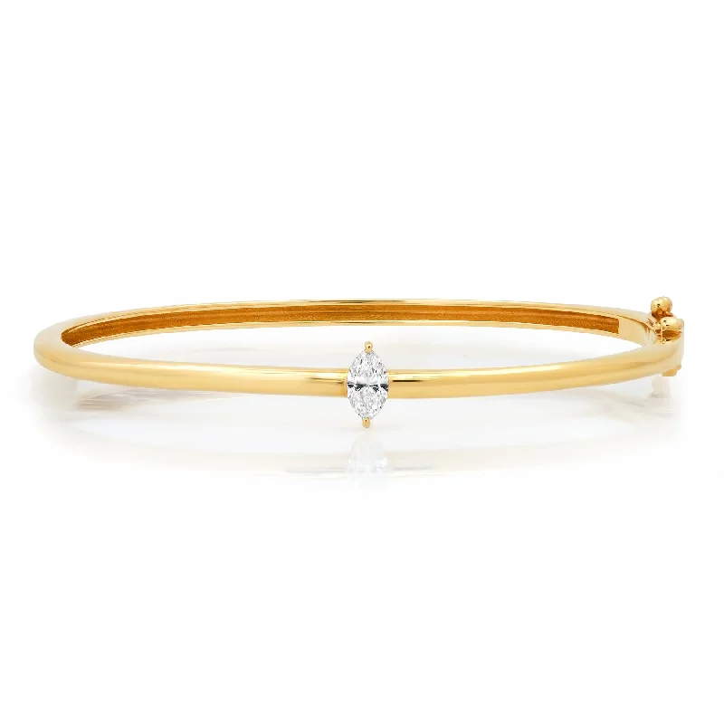 women’s simple gold bracelet-SOLITAIRE MARQUISE DIAMOND BANGLE, 14kt GOLD