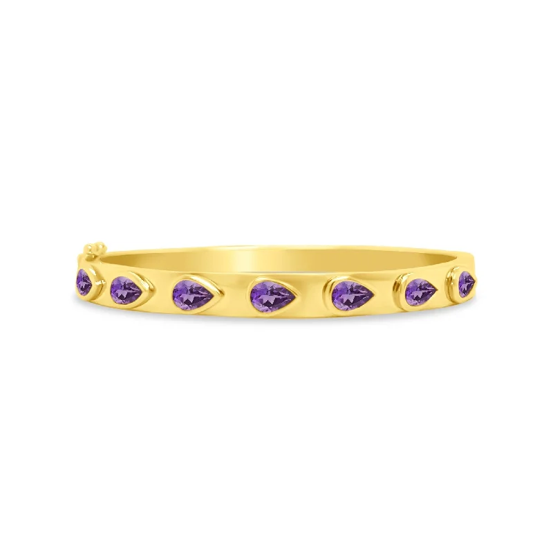 women’s thick bangle-Pear Gemstone Bezel Bangle