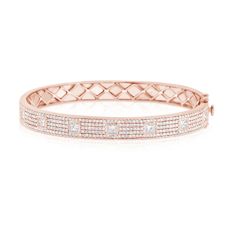 women’s minimalistic bracelet-14K Rose Gold Diamond Pave Hinged Bangle