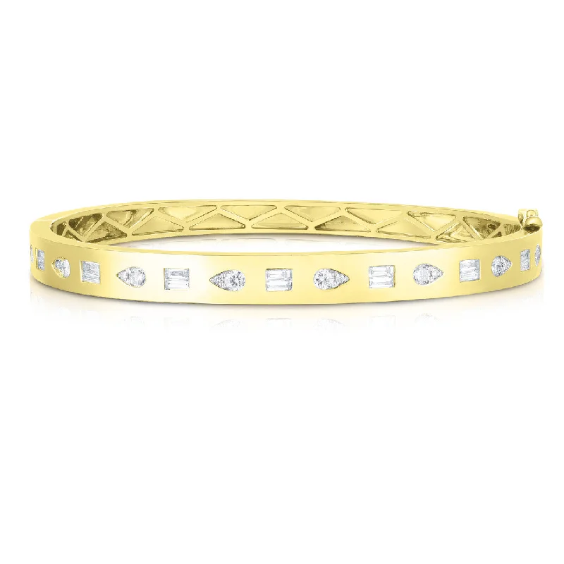 women’s engraved bracelet-14K Yellow Gold Pear and Baguette Diamond Bangle