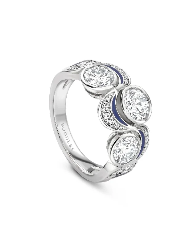 women’s fashion ring-Over the Moon Three Stone Diamond Platinum Ring