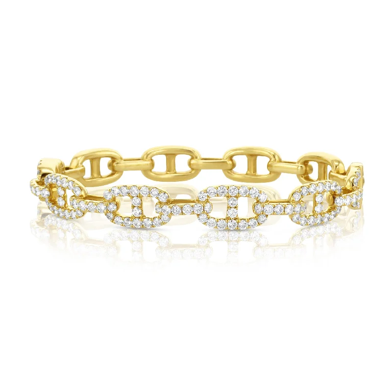 women’s pearl bracelet with gold-3.00 Carat Diamond Pave Link Bangle set in 18K Yellow Gold