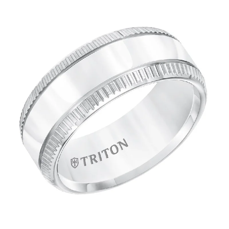 women’s unique diamond engagement rings-ALBUS White Tungsten Polished Center Wedding Band with Coin Edge Sides by Triton Rings - 9mm