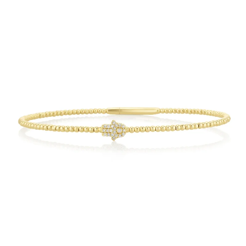 women’s gemstone cuff-0.07 Carat Diamond Hamsa Flex Bangle in 14K Yellow Gold