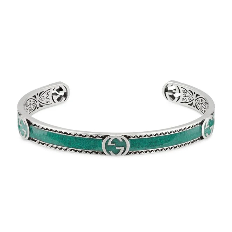 women’s trendy bracelet-Interlocking G Cuff in Turquoise Enamel