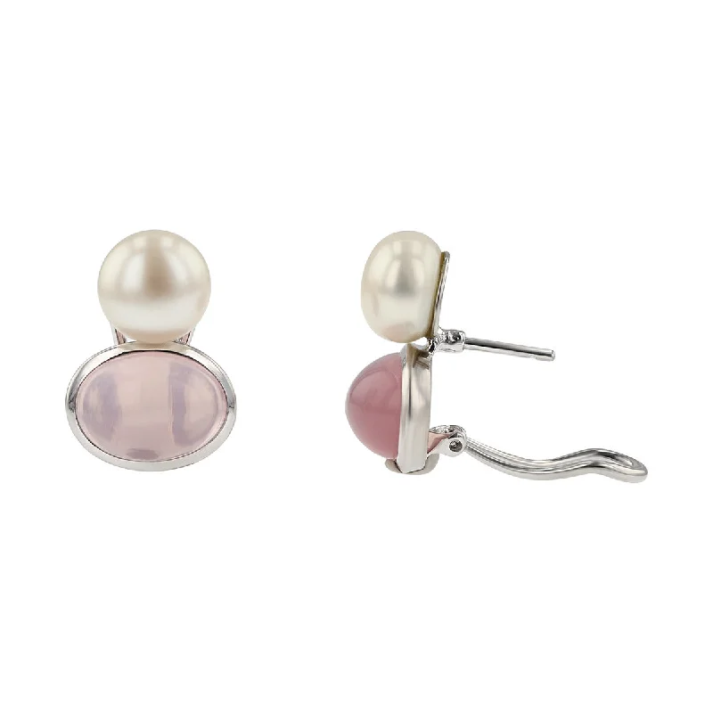 women’s black earrings-Sterling Silver Mabe Pearl and Pink Quartz Earrings