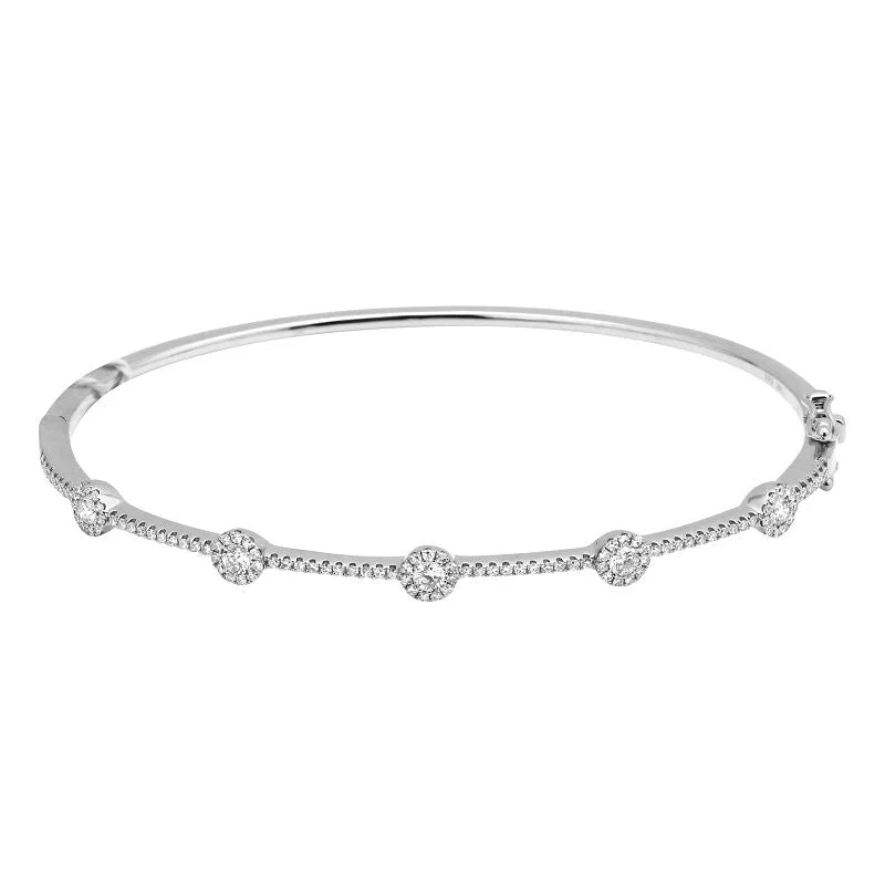 women’s statement bracelet-14K White Gold Diamond Halo Bangle