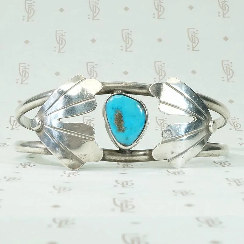 women’s art deco bracelet-Silver & Turquoise Cuff with Applied Maple Seeds