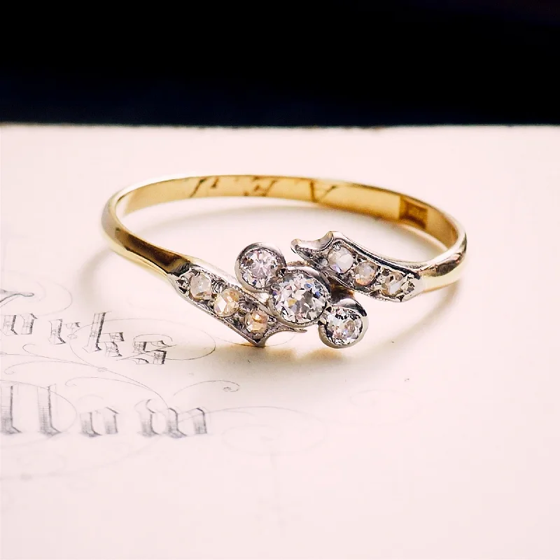 women’s oval-shaped ring-Enchanting Twinkles! Antique Diamond Crossover Ring