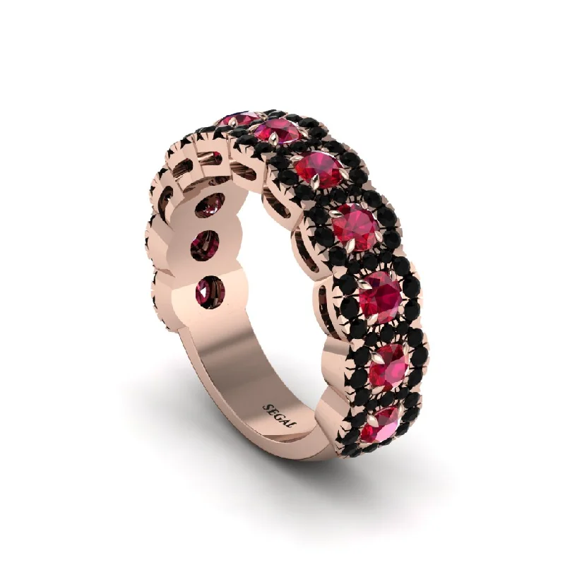 women’s gold band engagement rings-Ruby Blossoming Love Halo Wedding Band - Annalise No. 41