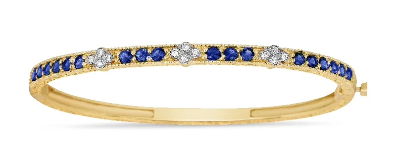 women’s colorful bracelet-3 Cluster Blue Sapphire & White Diamond Bangle