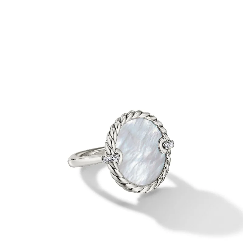 women’s large hoop earrings-DY Elements Ring in Sterling Silver with Mother of Pearl and Pave Diamonds