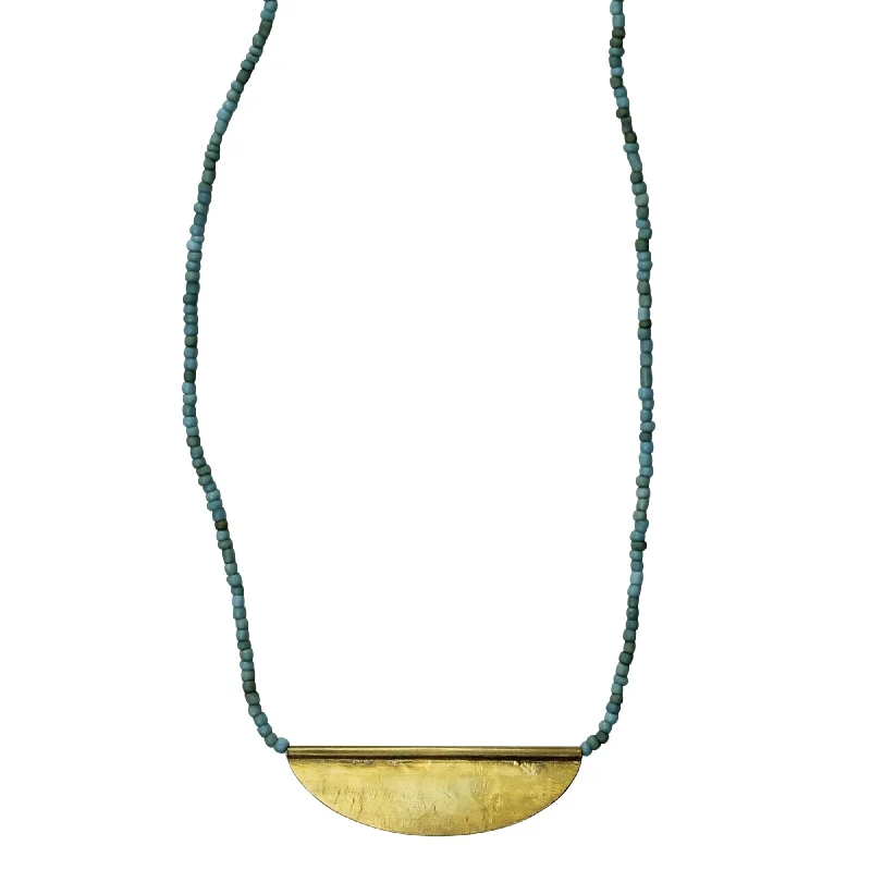 women’s vintage-style necklace-Necklace with Crescent, Teal Beads