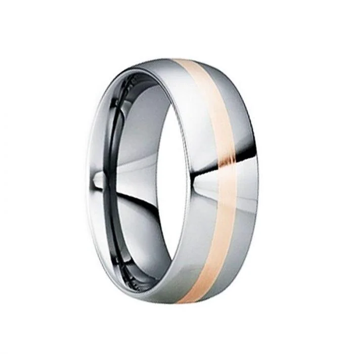 women’s cushion halo engagement rings-CNAEUS  Tungsten Carbide Wedding Band with 18K Rose Gold Inlay - 8mm