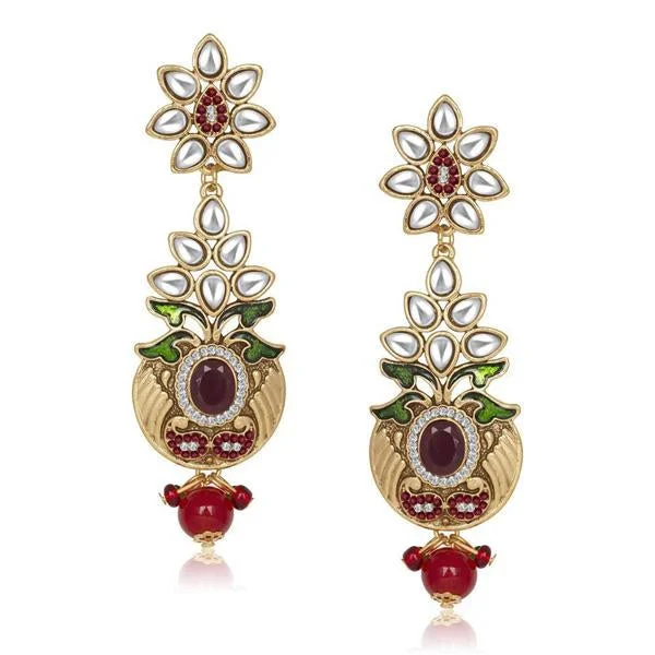 women’s dangling earrings-The99Jewel Kundan Green Meenakari Dangle Earrings