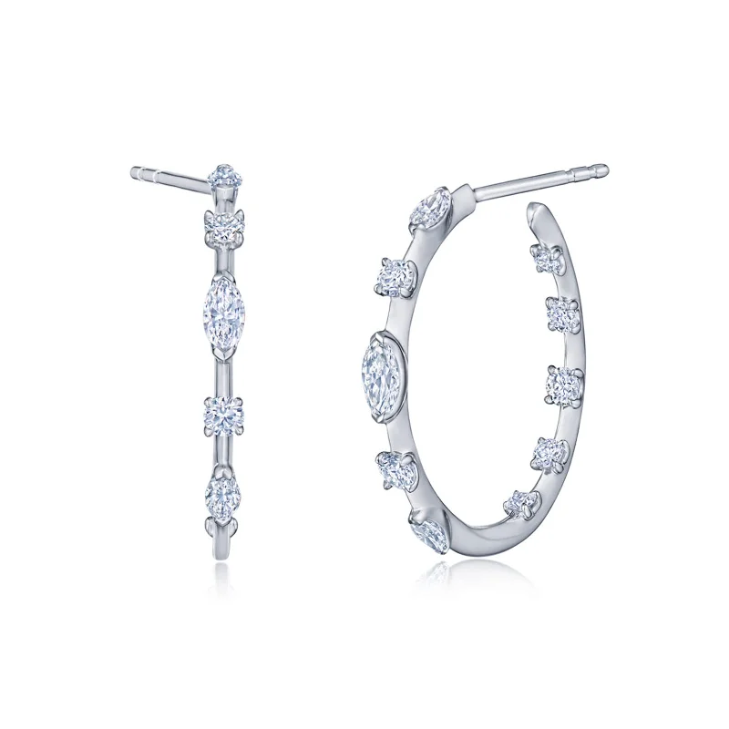 women’s chic earrings-Starry Night Hoop Earrings with Round and Marquise Diamonds