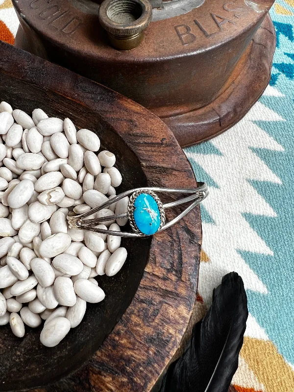 women’s cuff bangle-Sterling Silver Cuff with Single Turquoise Stone