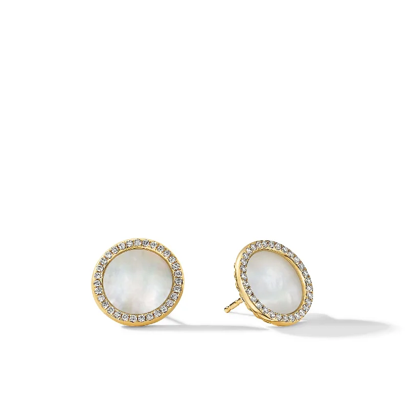 women’s diamond stud earrings-DY Elements Stud Earrings in 18K Yellow Gold with Mother of Pearl and Pave Diamonds