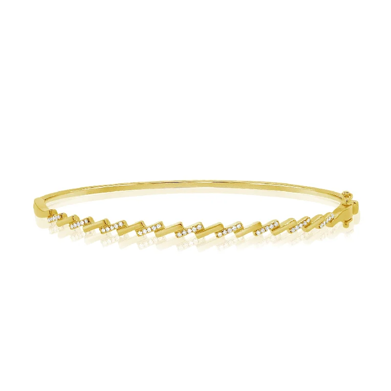 women’s friendship bracelet-Diamond Accented Ladder Bangle in 14K Gold