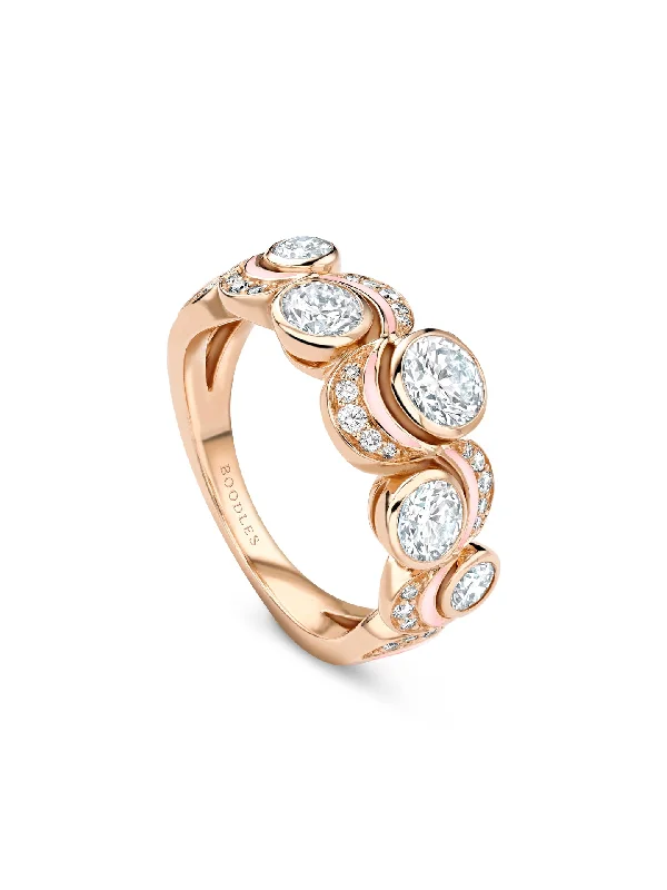 women’s classic solitaire ring-Over the Moon Diamond Enamel Rose Gold Ring