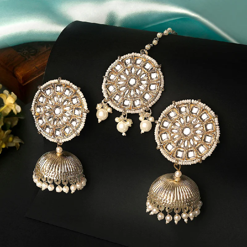 women’s pearl drop earrings-Shrishti Fashion Graceful Silver Plated Jhumka Earring Maang Tikka For Women