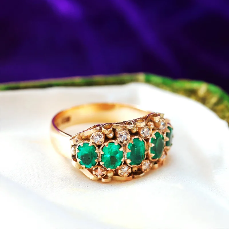 women’s gemstone ring-Verdant Hues Victorian Cannetille Gold Green Paste Ring