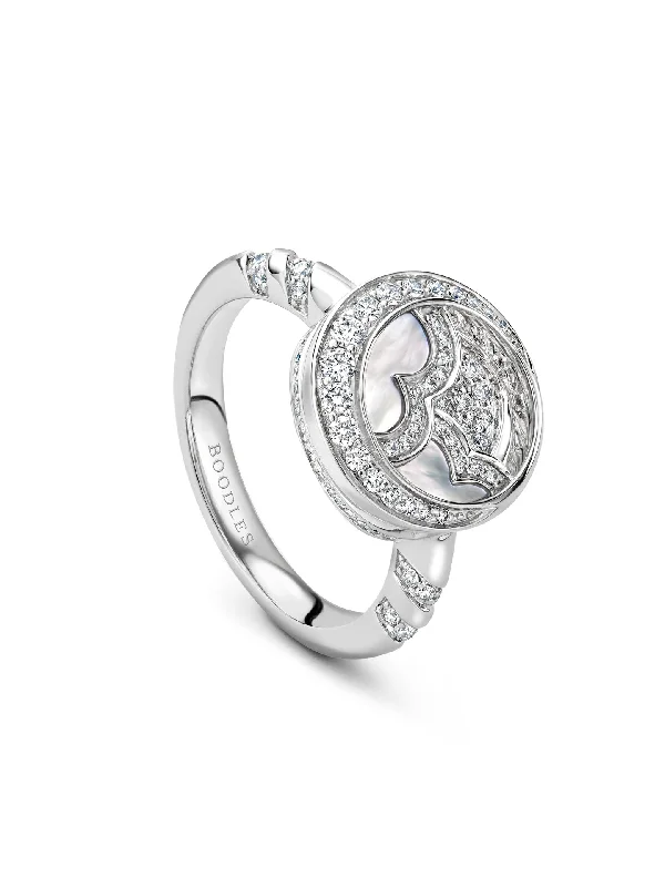 women’s adjustable ring-Air Mother of Pearl Diamond White Gold Ring