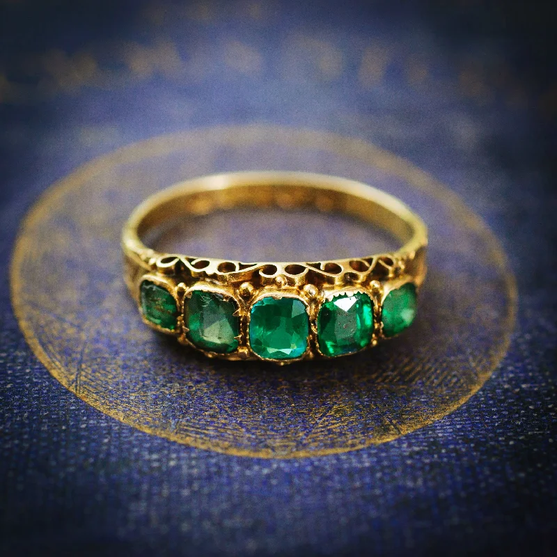 women’s engraved ring-Verdant Hues Date 1876 15ct Gold Green Paste Ring