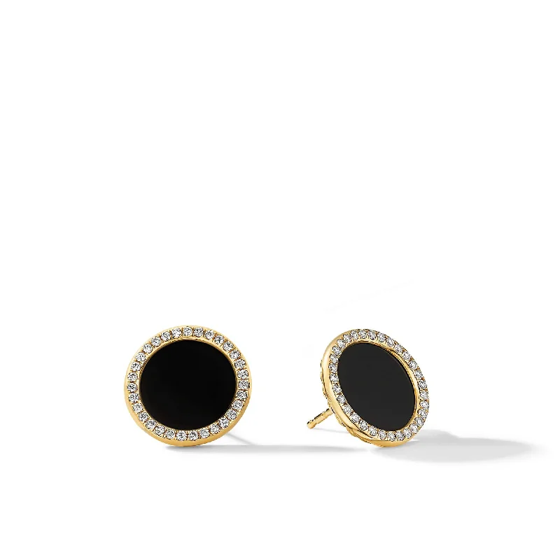 women’s dangling earrings-DY Elements Stud Earrings in 18K Yellow Gold with Black Onyx and Pave Diamonds