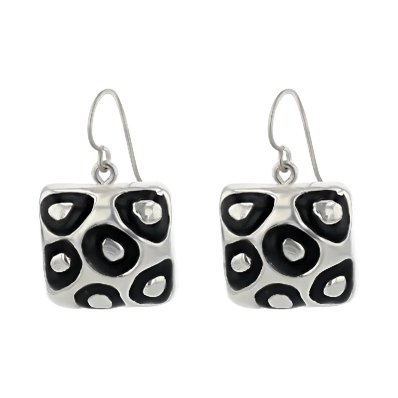 women’s gold earrings-Sterling Silver Black Enamel Dangle Earrings