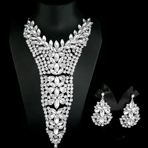 women’s crystal necklace-Urthn White Crystal Stone Necklace Set - 1108217D