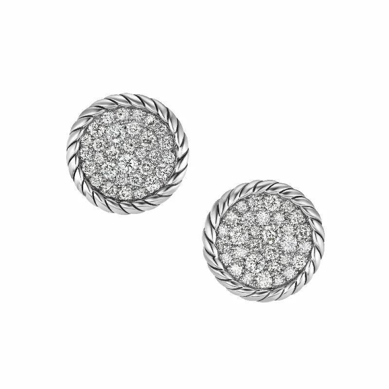 women’s gold earrings-DY Elements Button Stud Earrings in Sterling Silver with Pave Diamonds