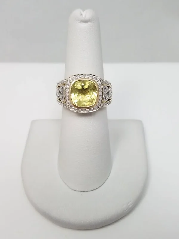 women’s promise ring-Cool 14k Two Tone Gold Natural Heliodor Diamond Custom Ring