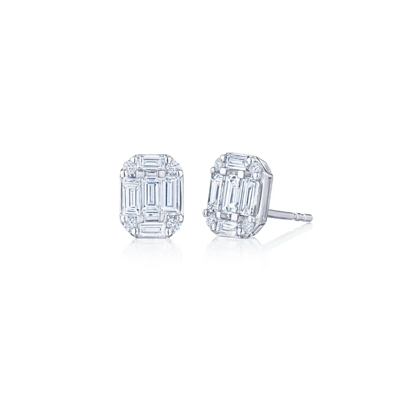 women’s pearl earrings-Sunburst Small Earrings with Emerald-Cut Diamonds