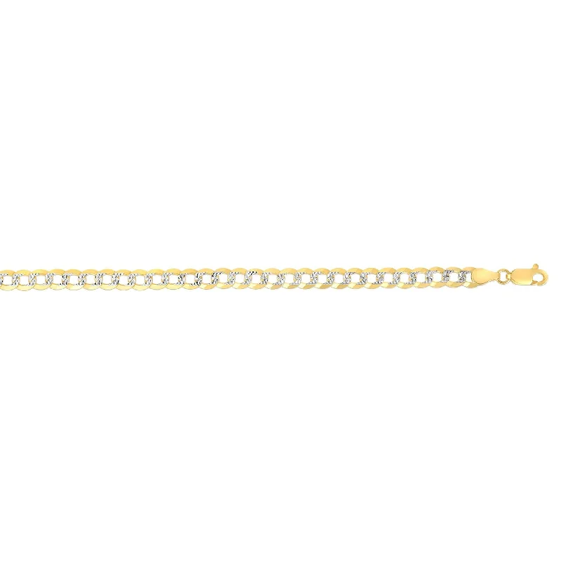 women’s sterling silver bracelet-14kt Gold 7 inches Yellow+White Finish 3.6mm Diamond Cut Comfort Pave Curb Chain with Lobster Clasp