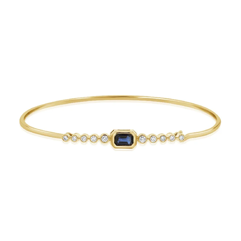 women’s personalized bracelet-Sapphire and Diamond Bezel Bangle in 14K Gold