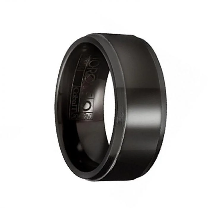 women’s modern engagement rings-SEKTOR Torque Black Cobalt Wedding Band Polished Finish Raised Center Brushed Beveled Edges - 9 mm