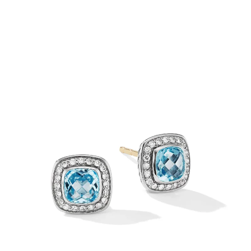 women’s yellow gold earrings-Petite Albion Stud Earrings with Blue Topaz and Pave Diamonds