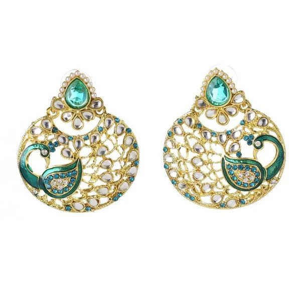 women’s bridal gold earrings-Kriaa Meenakari Gold Plated Stone Peacock Earrings