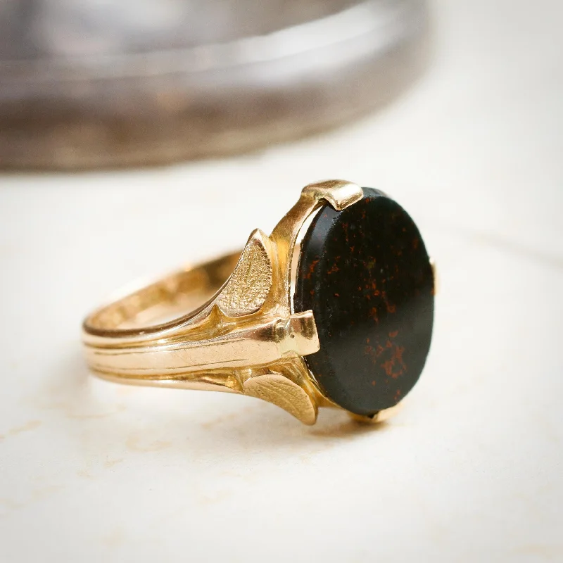 women’s halo ring-Date 1900 Art Nouveau Bloodstone Signet Ring