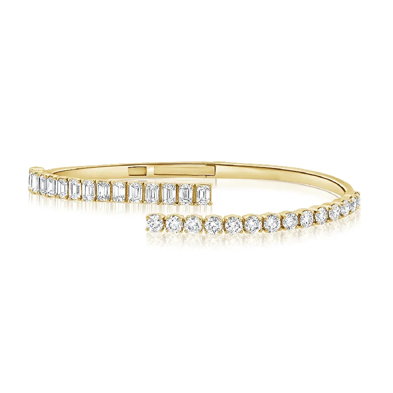 women’s bohemian bangle-Timeless 14K Gold Cuff Bangle with 4.01 Carats of Emerald-Cut and Round Diamonds