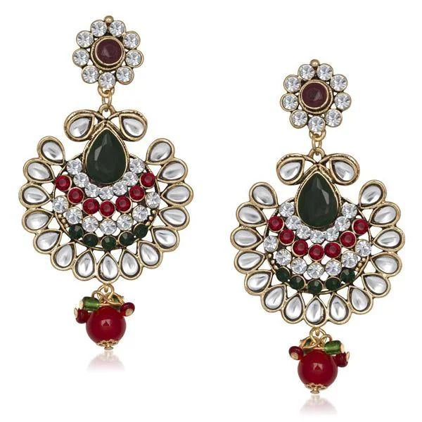 women’s luxury diamond earrings-Soha Fashion Stone Antique Gold Plated Kundan Dangler Earrings