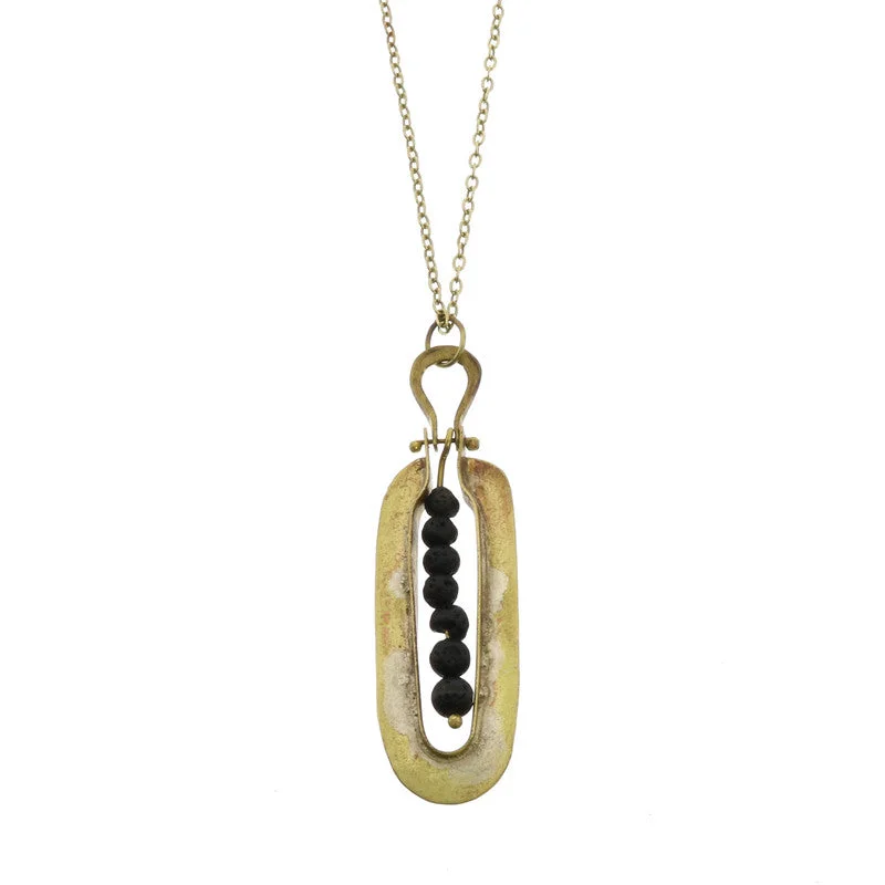 women’s classic chain necklace-Kona Brass Necklace - Lava Stones