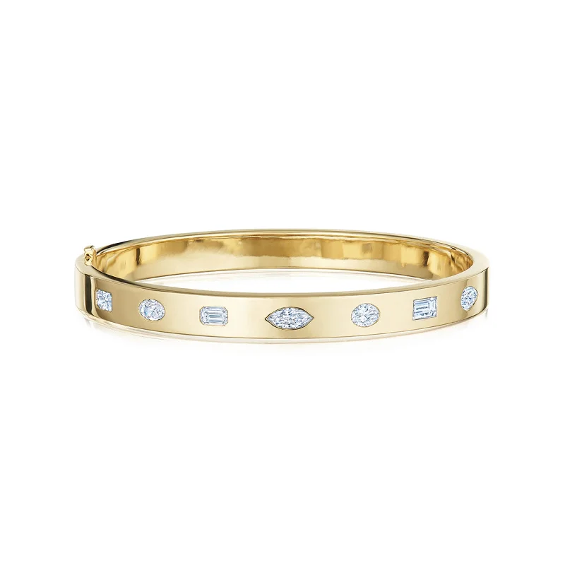 women’s diamond-studded bracelet-Stackable Bangle with Mixed Shape Diamonds