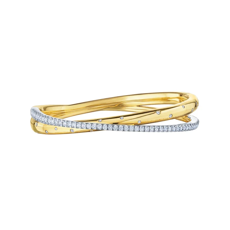 women’s simple gold bracelet-Orbit Crossover Bangle with Diamonds