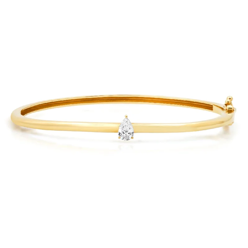 women’s cubic zirconia bracelet-SOLITAIRE PEAR DIAMOND BANGLE, 14kt GOLD