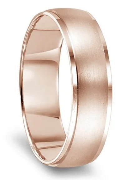 women’s split shank engagement rings-14k Rose Gold Brushed Center Women's Wedding Band with Polished Beveled Edges - 4mm - 6mm