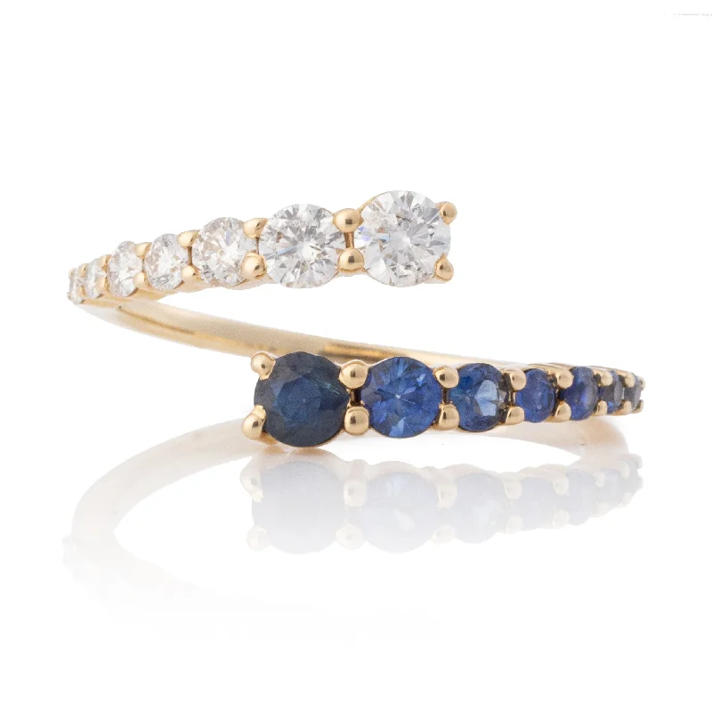 women’s platinum ring-Gradient Sapphire and Diamond Bypass Ring