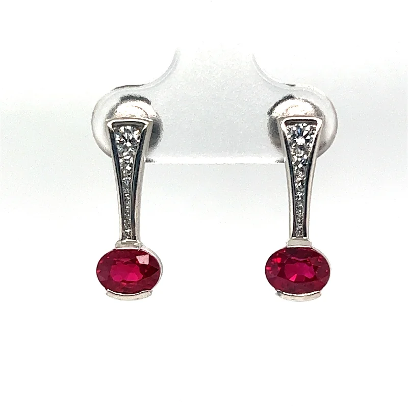 women’s ruby earrings-2.18 CTW RUBY AND DIAMOND EARRINGS