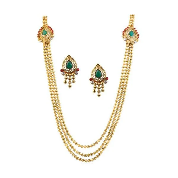 women’s chunky statement necklace-Utkrishtt Green Austrian Stone Gold Plated Traditional Necklace Set - 1104519